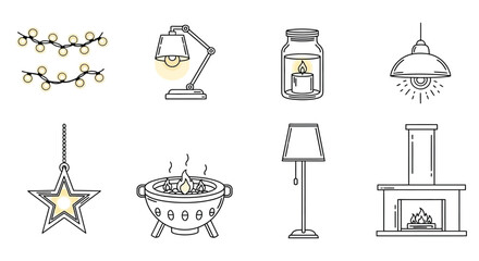Various lighting fixtures and decorations Vector