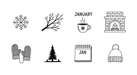 Winter icons representing january Vector