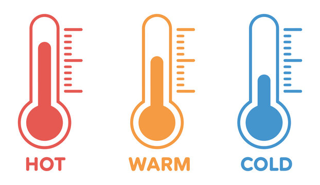 Thermometer icon set, weather icon showing temperature symbol, cold and hot indicator, warm climate sign vector illustration.