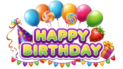 Colorful birthday celebration card illustration featuring happy text and vector balloons for a fun holiday greeting design