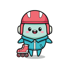 Obraz premium Cute Cartoon Character Ice Skating Illustration
