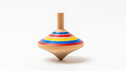 Colorful Wooden Spinning Top Toy on White Background