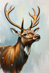 Reindeer . Oil painting. Logo design for use in graphics. Print on a T-shirt, design for printing on wall decorations.