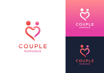 Abstract Couple People Love Affection Dating Romantic Relationship Vector Logo Design Illustration