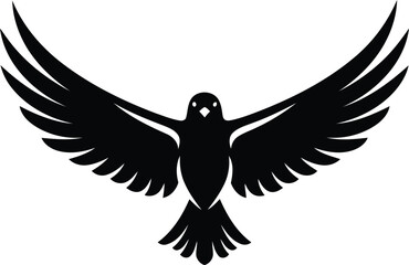 Obraz premium Black silhouette of a bird with spread wings in flight