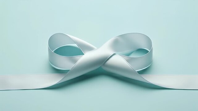 Elegant Light Blue Ribbon Tied in a Bow on a Soft Background.
