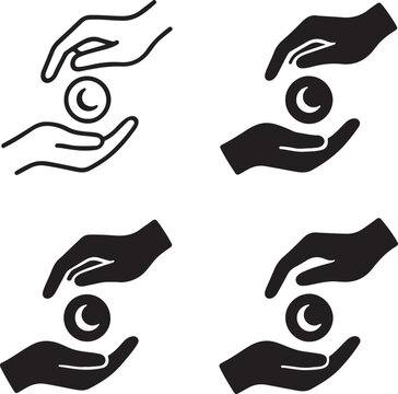 Isolated charity donation icon, islamic charity donation hands symbol, ramadan donation giving concept, charity donation icon for zakat and ramadan branding