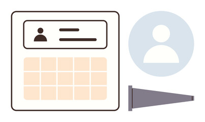 Identity verification, scheduling tools, user profiles, organizational apps, digital solutions, data management. Visual layout with ID card, calendar grid user icon. Identity verification