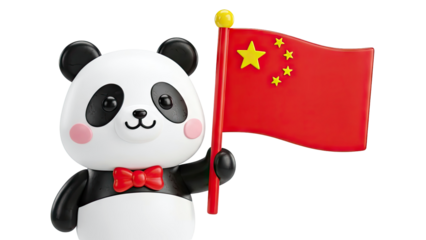 Cute Panda Holding Chinese Flag