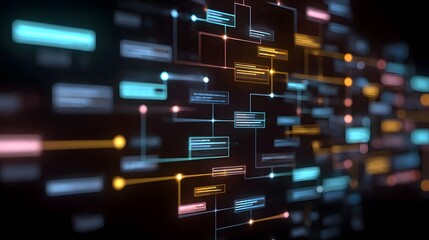 Abstract digital network visualization of interconnected data systems and processes