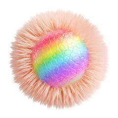 Rainbow fur ball with pink fringe border
