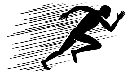 Silhouette of a person running dynamically with motion lines conveying speed and energy in a minimalist illustration.