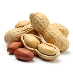 Mixed peanuts shelled unshelled and split open showing kernels closeup natural nut snack protein food rustic photography image