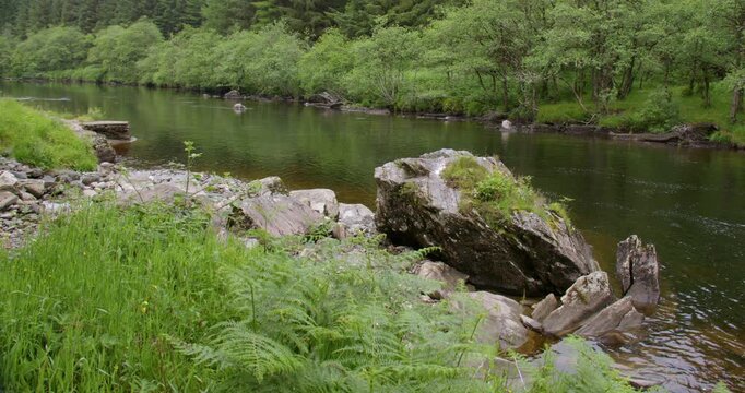 wide shot looking down Stream of the river Orchy near Eas Urchaidh, The Falls of Orchy,