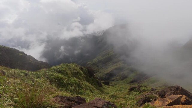 High elevation from Mt Guiting Guiting showing clouds drifting over jagged peaks, G2 Sibuyan Philippines