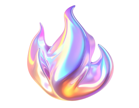 Iridescent, stylized flame shape with smooth, reflective, gradient surfaces - Powered by Adobe