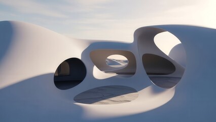 Futuristic Organic Architecture with Smooth White Curves and Openings