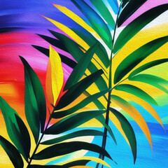 Palm leaves . Artistic brush strokes. Botanical illustration for printing on wall decorations.