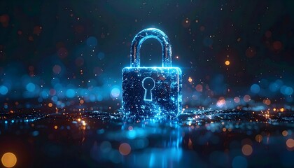 Cybersecurity's Fortress: A digital lock glows vibrantly, symbolizing data security amidst a complex network of connections.