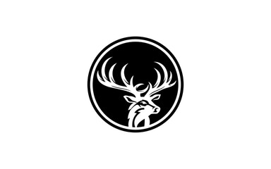 Emblem Deer Head Logo Minimalist Black Silhouette on white Background
