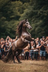Horse in Field with Crowd