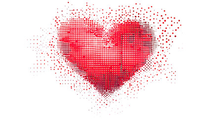 Geometric abstract red heart pattern made of tiny red dots modern romantic love design on transparent background