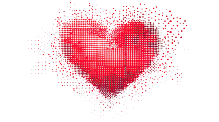 Geometric abstract red heart pattern made of tiny red dots modern romantic love design on transparent background