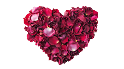 Heart shape made from rose petals with high detail natural floral texture romantic love symbol on transparent background