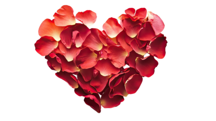 Heart shape made from rose petals with high detail natural floral texture romantic love symbol on transparent background