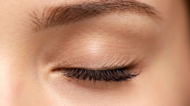 Extreme close-up of blue eye with dark lashes