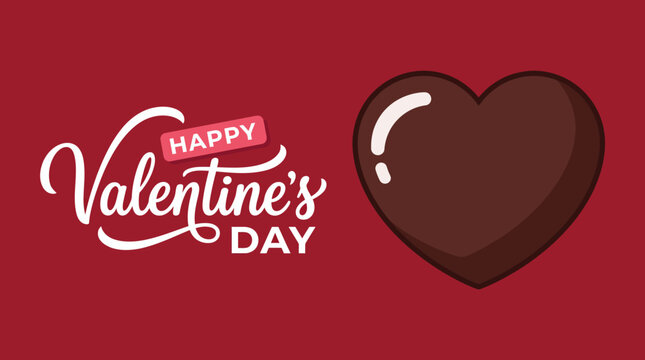 Valentine's Day graphic featuring 'Happy Valentine's Day' script and a brown heart on a red background