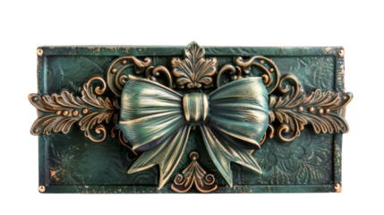 Green gift box with a decorative bow on a white background isolated