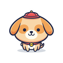 Fototapeta premium Adorable Cartoon Dog Wearing Red Hat and Collar