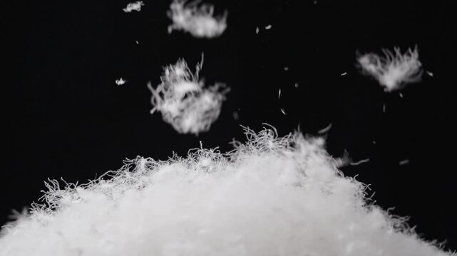down feather falling on black background