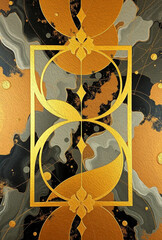 Design template for invitation, web, banner, birthday, wedding, business card. Golden background. Oil  painting