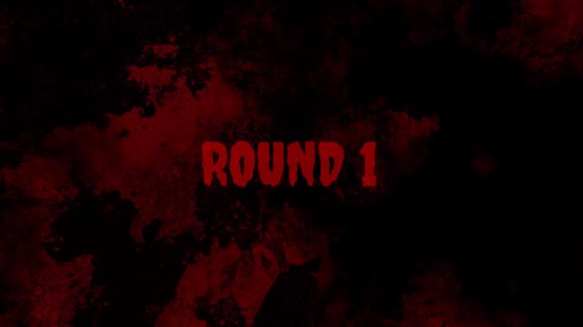 4K Round 1 Horror Game Fight Start Text Overlay on Red Background