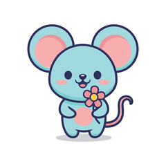 Fototapeta premium Adorable Cartoon Mouse with Flower Illustration