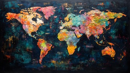 Colorful Geometric World Map with Pinpoints