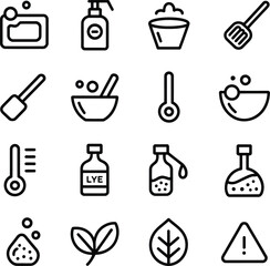 Monoline soap making icon set