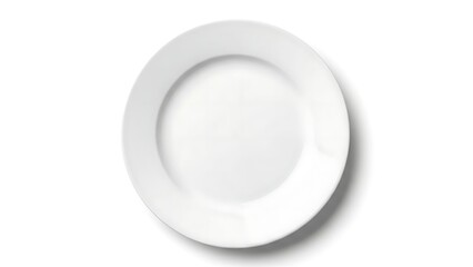 Minimalist Top Down View of Empty White Round Ceramic Dinner Plate Isolated on White