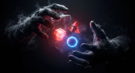 Smoky Shadow Hands Manipulation, Glowing Geometric Crystals Pyramid, Global Geopolitical Control Power, Strategic International Relations Influence, Dark Secret Authority, Hidden Agency Force 