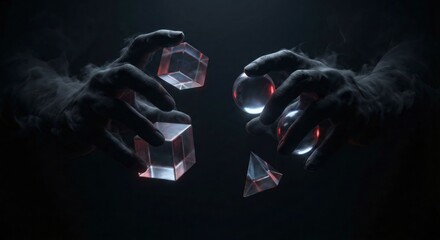 Smoky Shadow Hands Manipulation, Glowing Geometric Crystals Pyramid, Global Geopolitical Control Power, Strategic International Relations Influence, Dark Secret Authority, Hidden Agency Force 