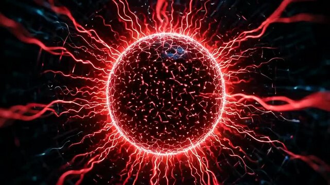 Glowing red orb with vibrant electric sparks erupting