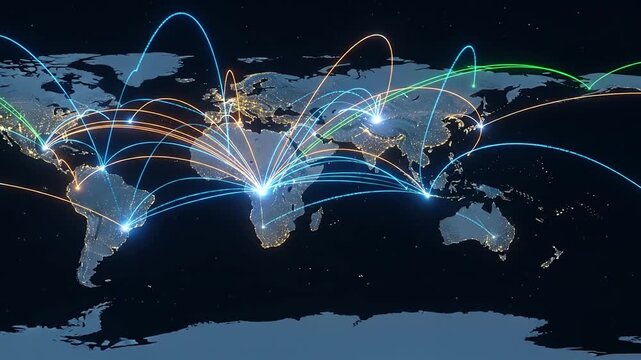 Global Network Connections World Map Visualization.