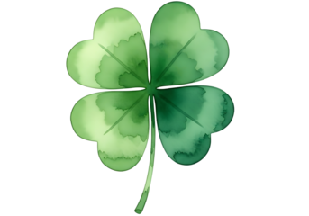 A green four leaf clover isolated on transparent background for st patricks day