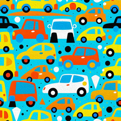 Cartoon. Pattern for T-shirts, covers, wallpapers, fabrics . Oil painting. Cars