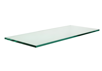 Rectangular glass plate with green edge on transparent background