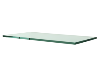 Rectangular glass plate with green edge on transparent background