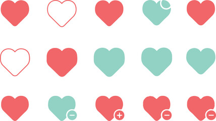 Heart Icon Set Vector, Love Symbol Color and Style Variations.