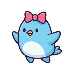 Obraz premium Adorable Blue Bird Cartoon Character with Pink Bow
